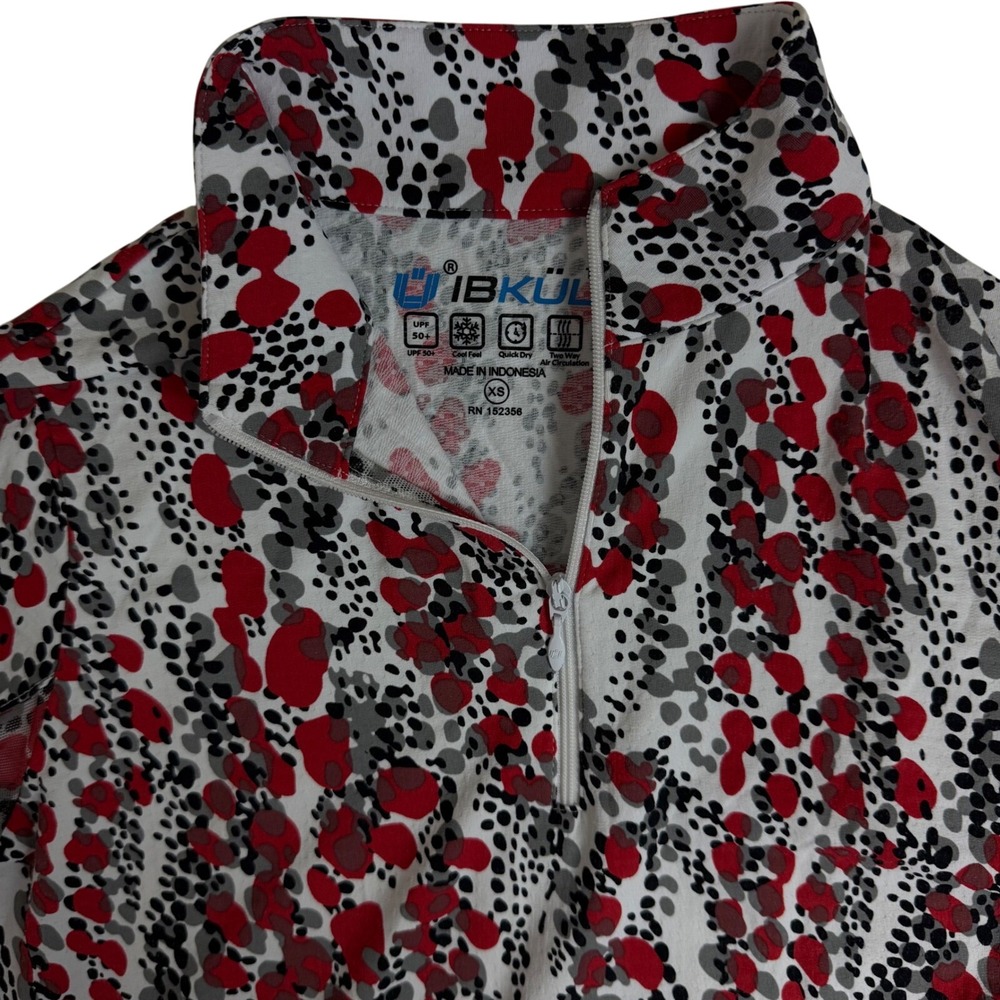 IBKUL Quarter Zip Sun Shirt Womens XS Red Grey Abstract Print UPF 50+ Cooling